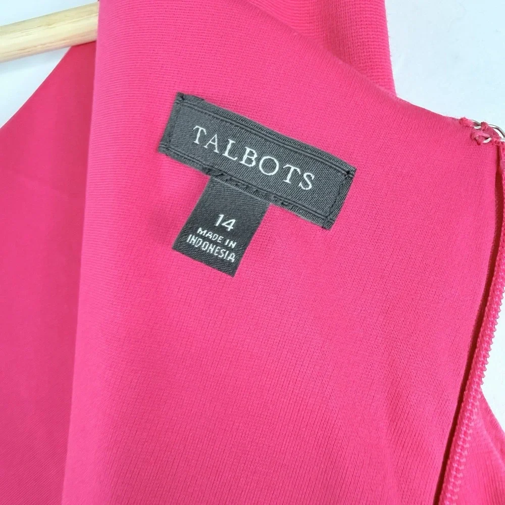 Talbots Women's Pink Sleeveless Sheath Dress V Neckline Ponte Knit 14 Rayon/Nylo